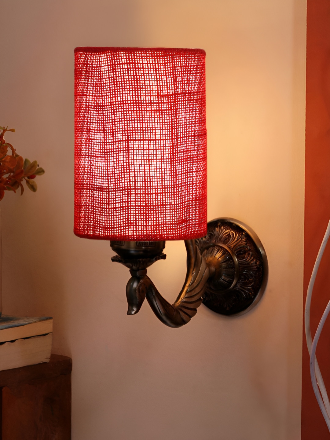 

Aura Maroon & Gold Toned Metal Cylinder Shaped Wall Lamp