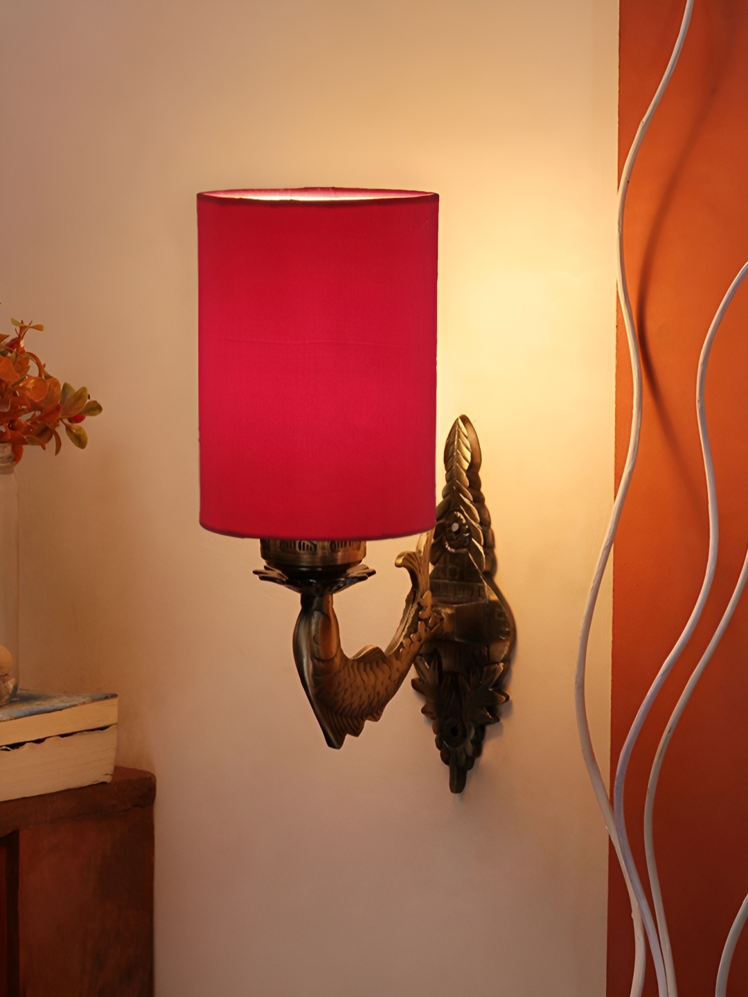 

Aura Red & Gold Toned Metal Traditional Cylinder Shaped Wall Lamp