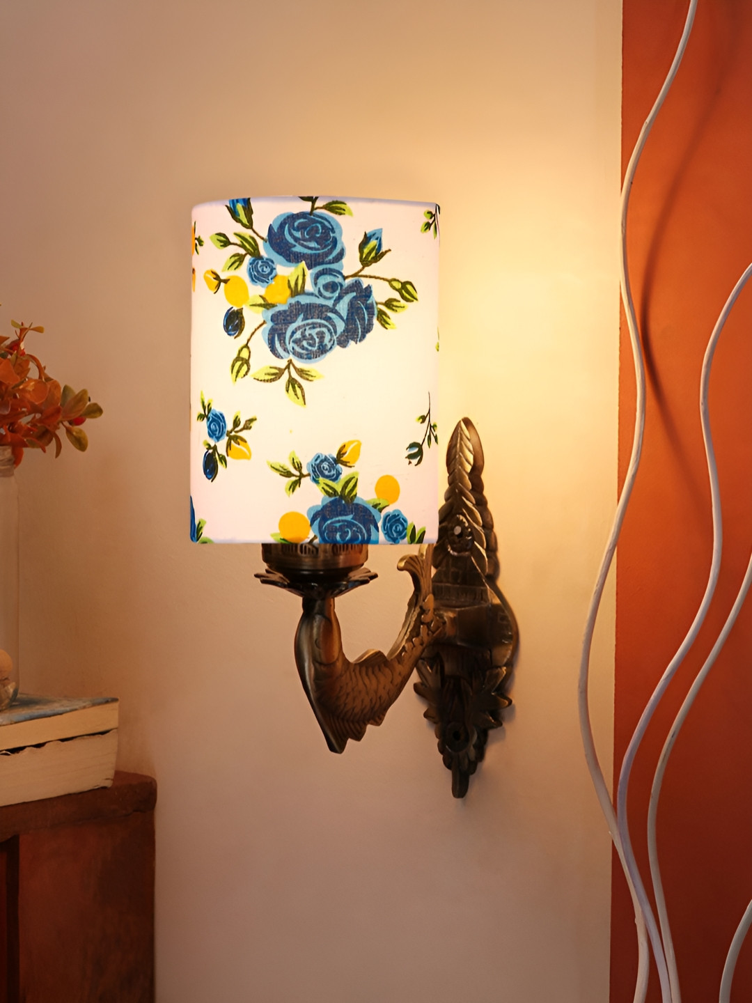 

Aura White & Blue Printed Metal Traditional Cylinder Shaped Wall Lamp