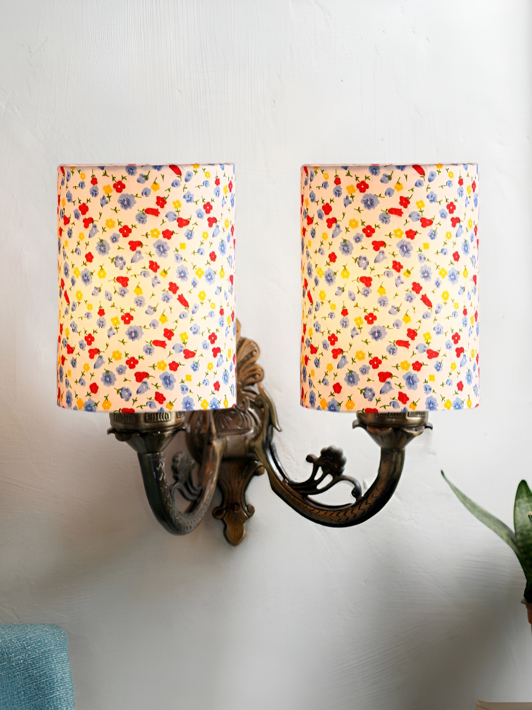 

Aura White & Red Printed Metal Traditional Cylinder Shaped Wall Lamp