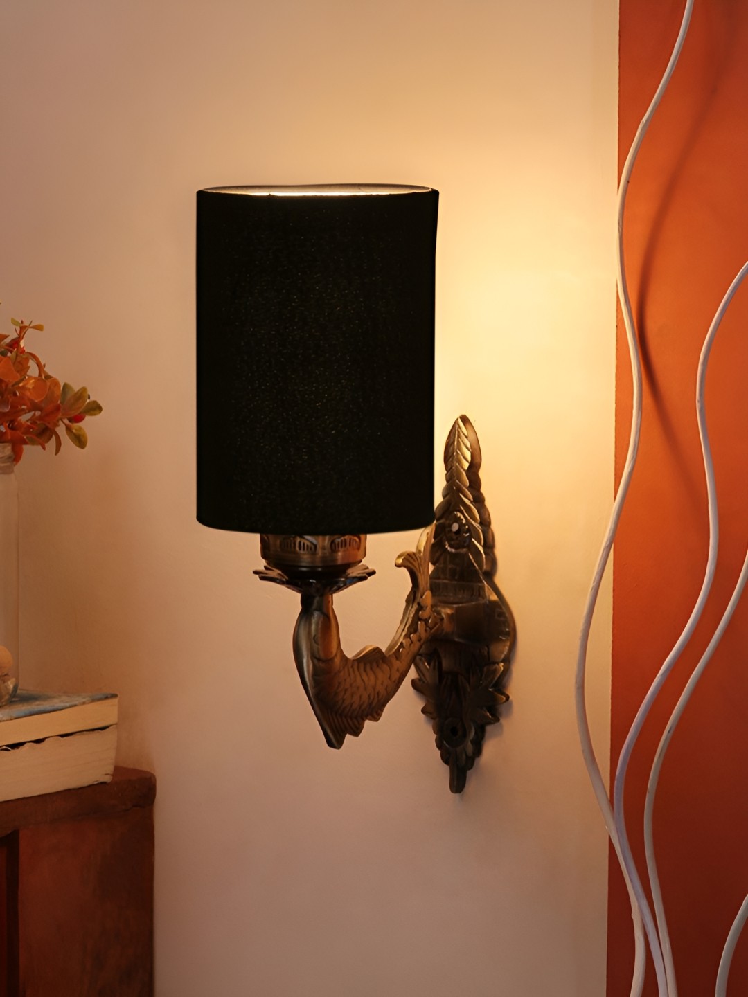 

Aura Black & Gold-Toned Cylinder Shaped Antique Metal Wall Lamp