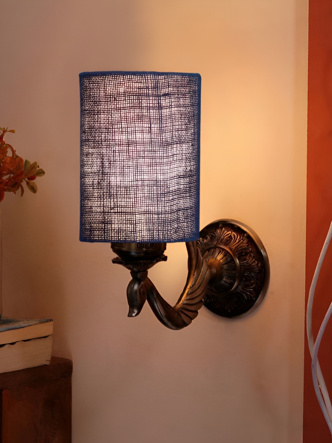 

Aura Blue & & Gold-Toned Cylinder Shaped Antique Metal Wall Lamp