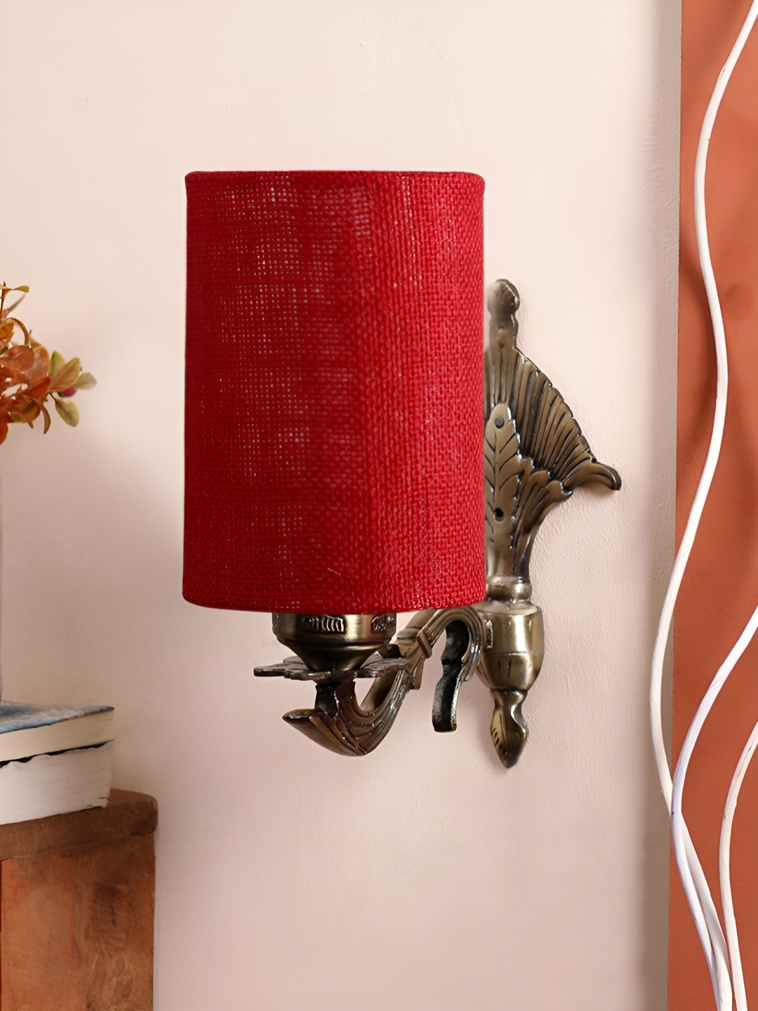 

Aura Maroon & Gold Toned Metal Cylinder Shaped Wall Lamp