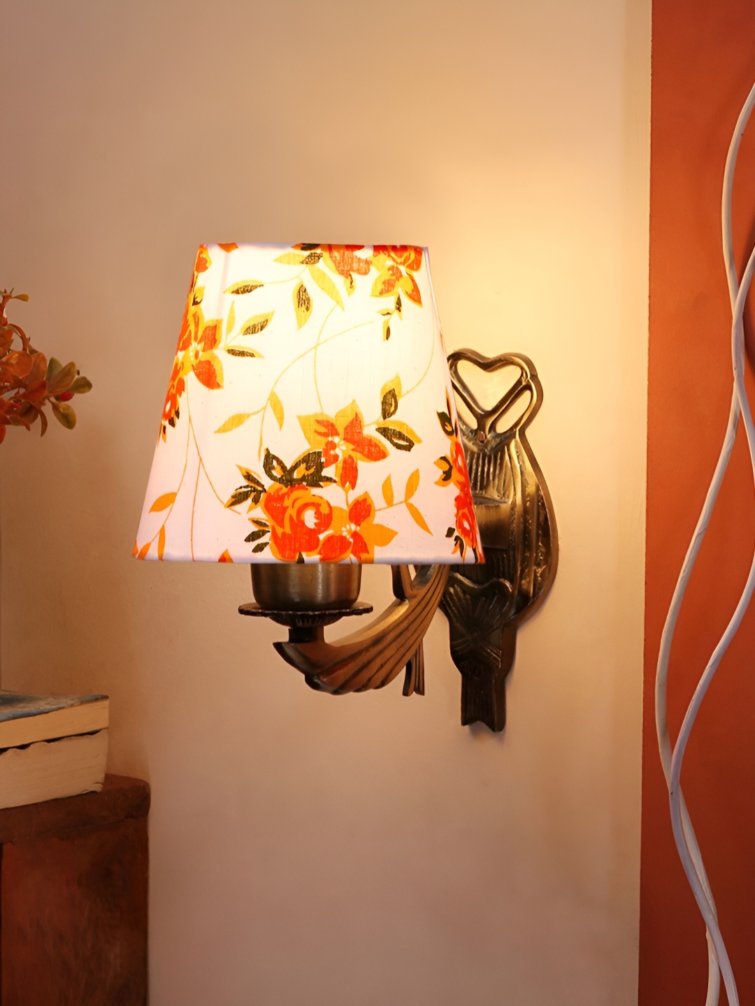 

Aura White & Orange Printed Metal Traditional Frustum Shaped Wall Lamp