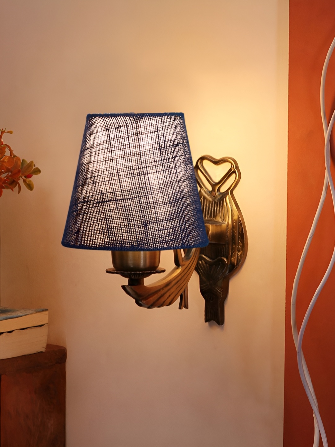 

Aura Blue & Gold-Toned Frustum Shaped Antique Metal Wall Lamp