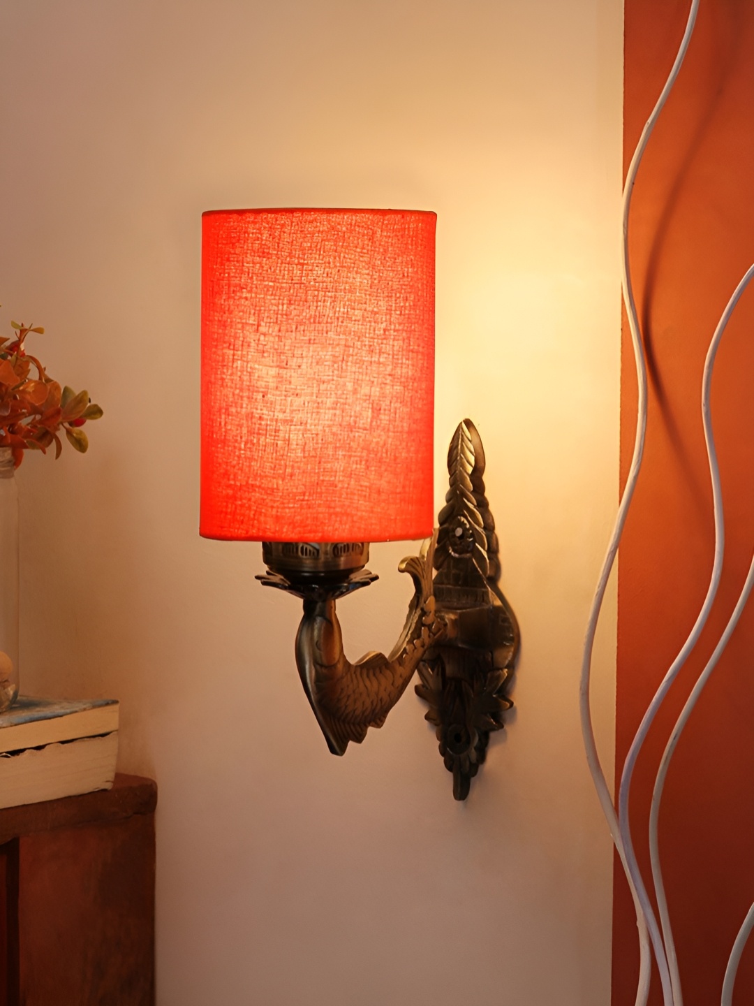 

Aura Orange & Brown Metal Traditional Cylinder Shaped Wall Lamp