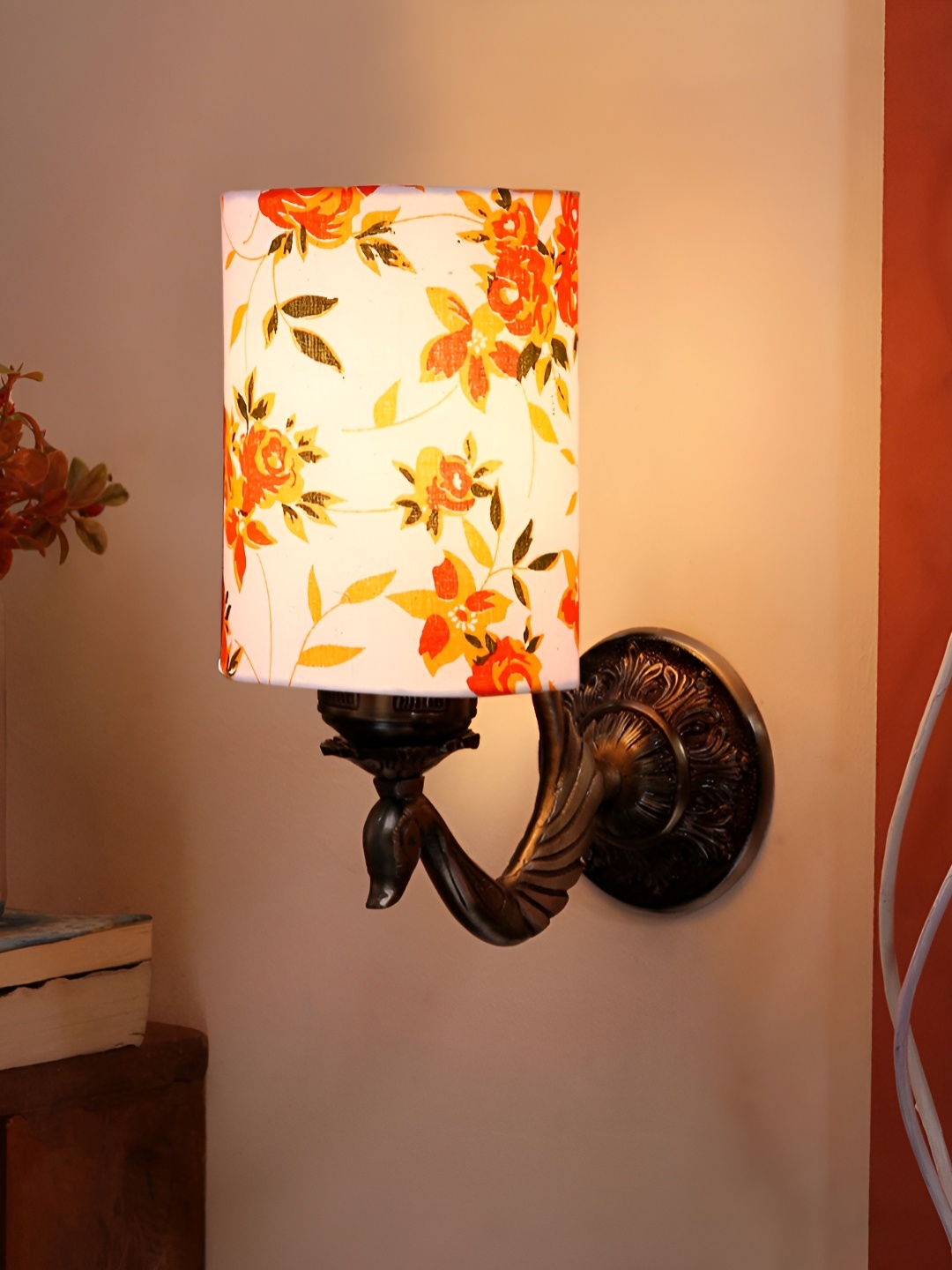 

Aura White & Orange Printed Metal Traditional Cylinder Shaped Wall Lamp