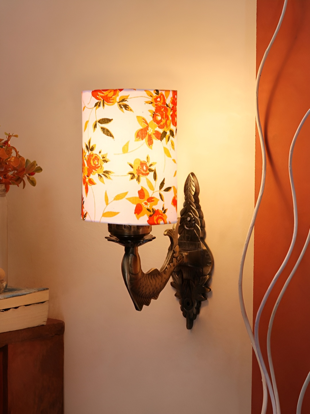 

Aura White & Red Printed Metal Traditional Cylinder Shaped Wall Lamp