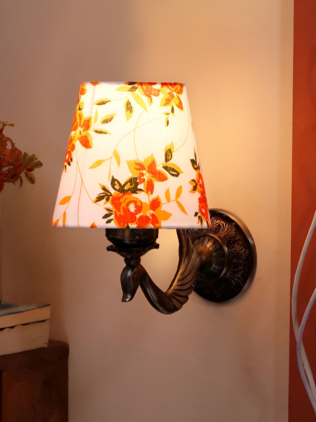 

Aura White & Orange Coloured Printed Metal Traditional Frustum Shaped Wall Lamp