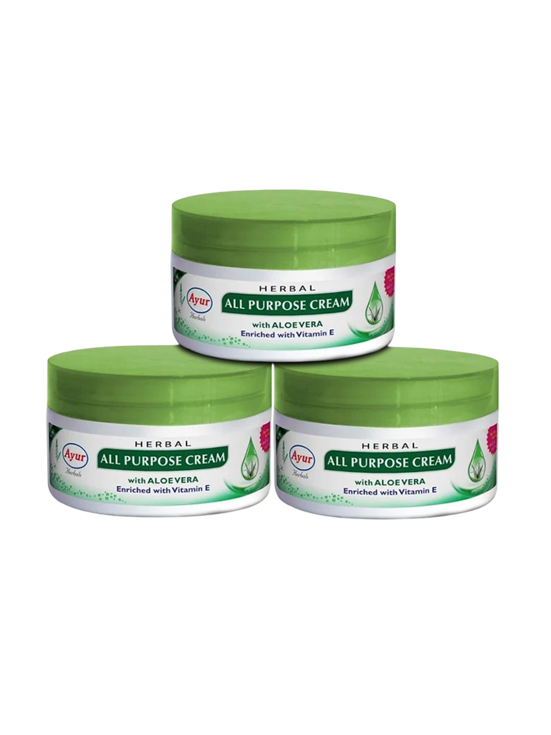 

AYUR HERBALS Set Of 3 All Purpose Cream With Rose & Cucumber - 100 ml Each, Green