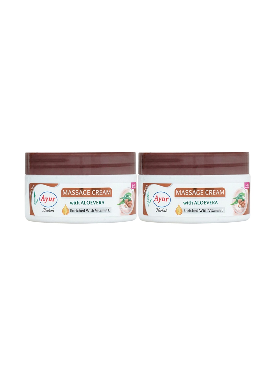 

AYUR HERBALS Set of 2 Massage Cream With Almond oil, Rose & Cucumber - 200 ml each, White