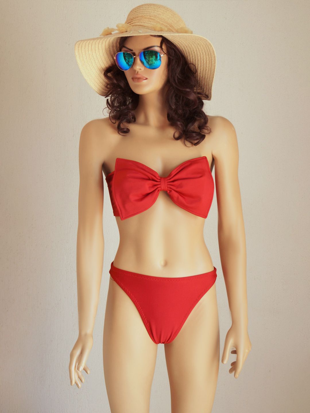 

Krelin Women Strapless Bow 2 Pieces Bikini Set, Red