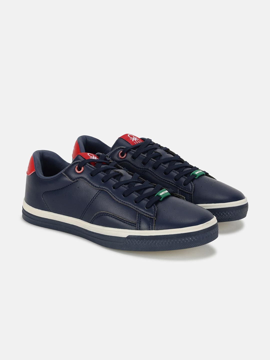 United Colors of Benetton Men PU Lace-Ups Textured Sneakers, Blue