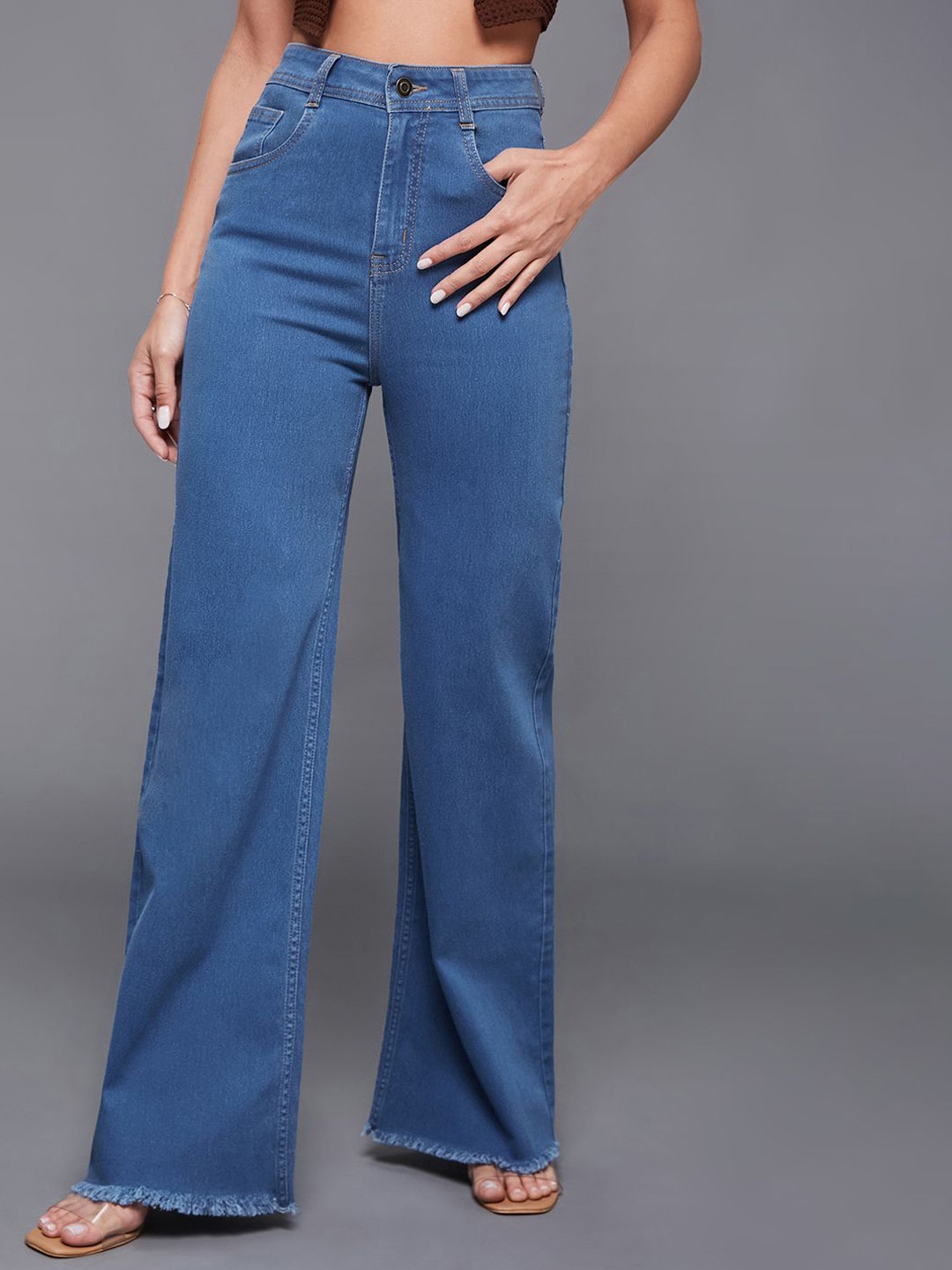 

Miss Chase Women Wide Leg High-Rise Stretchable Jeans, Blue