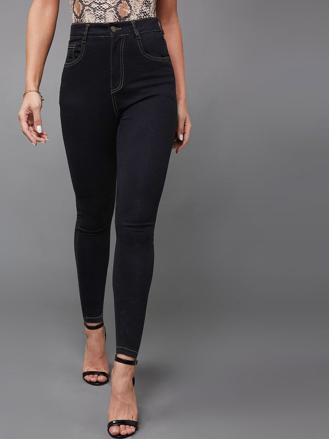 

Miss Chase Women Skinny Fit High-Rise Stretchable Jeans, Black