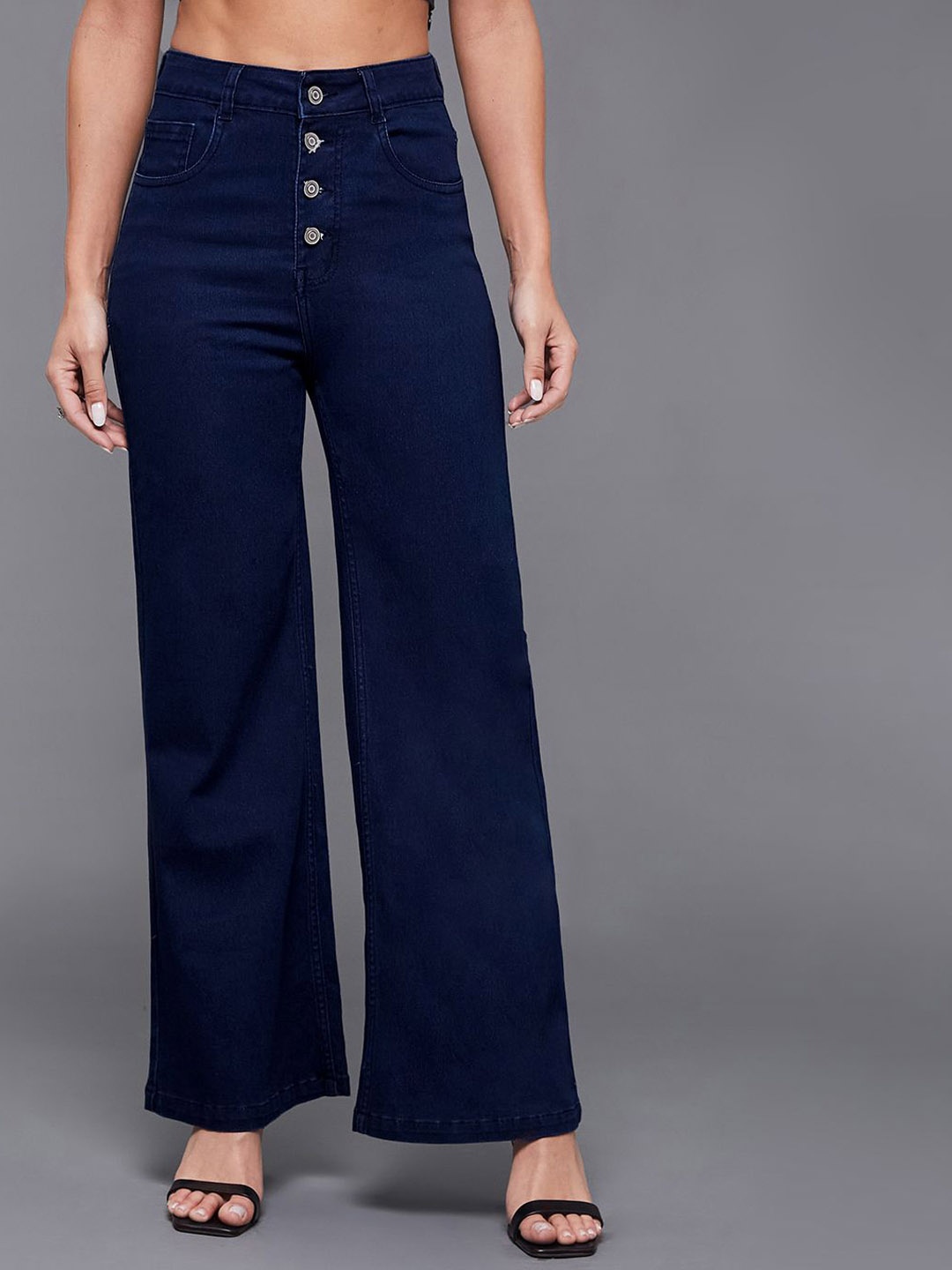 

Miss Chase Women Wide Leg High-Rise Stretchable Jeans, Navy blue