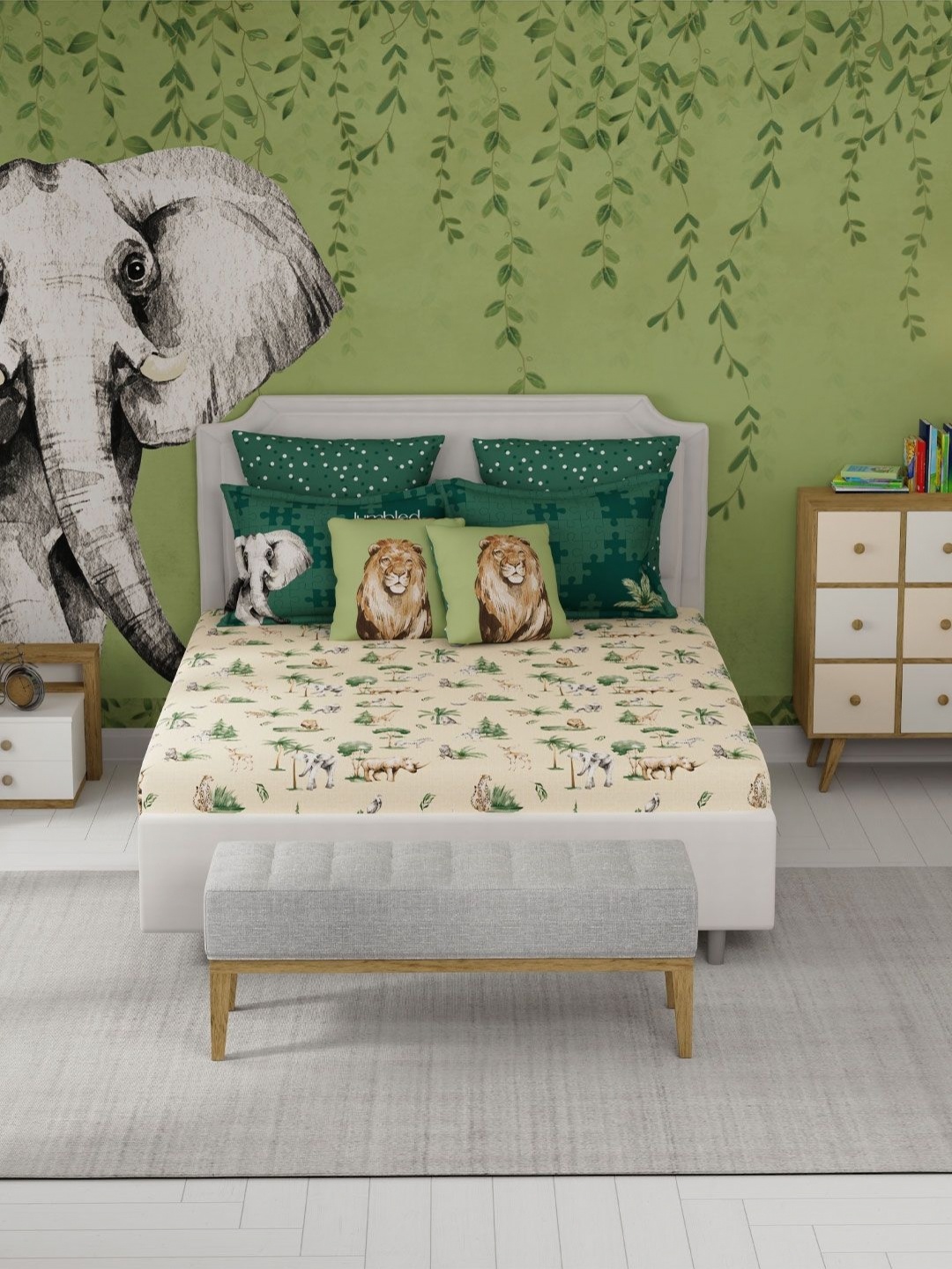 

MYTRIDENT Brown & Green Graphic Pure Cotton 144 TC King Bedsheet with 2 Pillow Covers