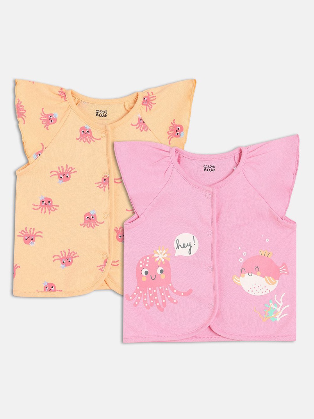 

MINI KLUB Infant Girls Pack Of 2 Printed Pure Cotton Short Sleeve Jhablas, Orange