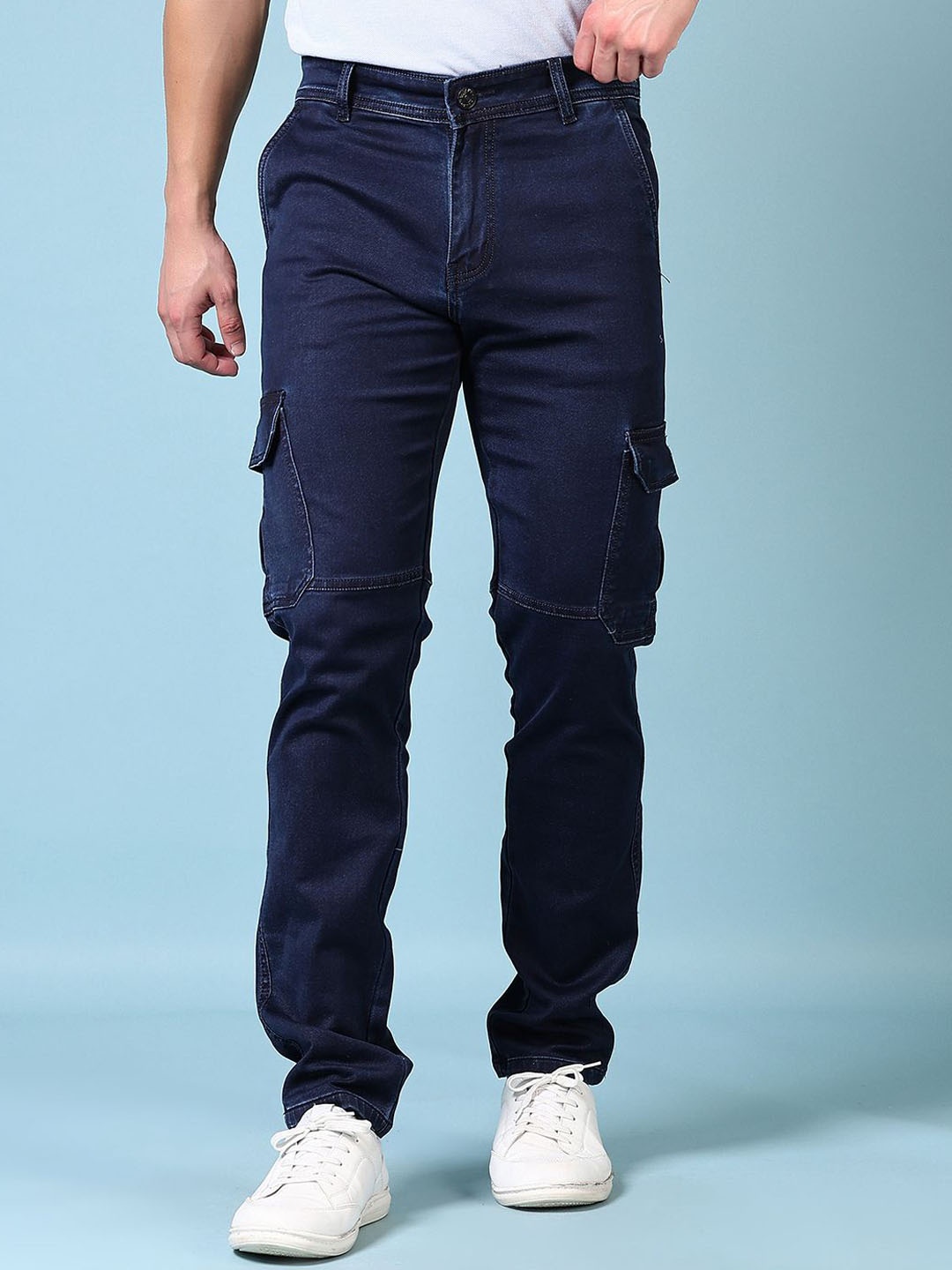 

V-Mart Men Cotton Mid-Rise Cargo Jeans, Blue