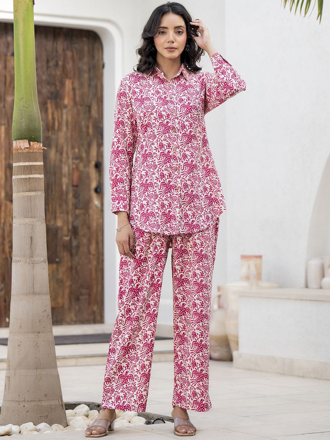 

BAESD Printed Long Sleeves Shirt With Trouser, Red