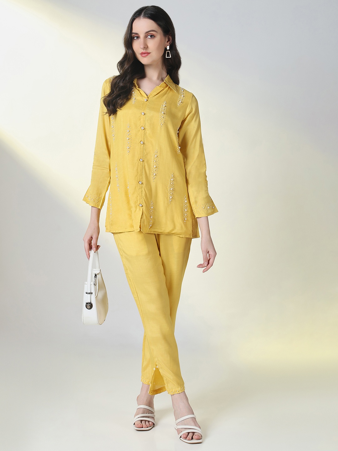 

SHOWOFF Embellished Top With Trousers, Yellow
