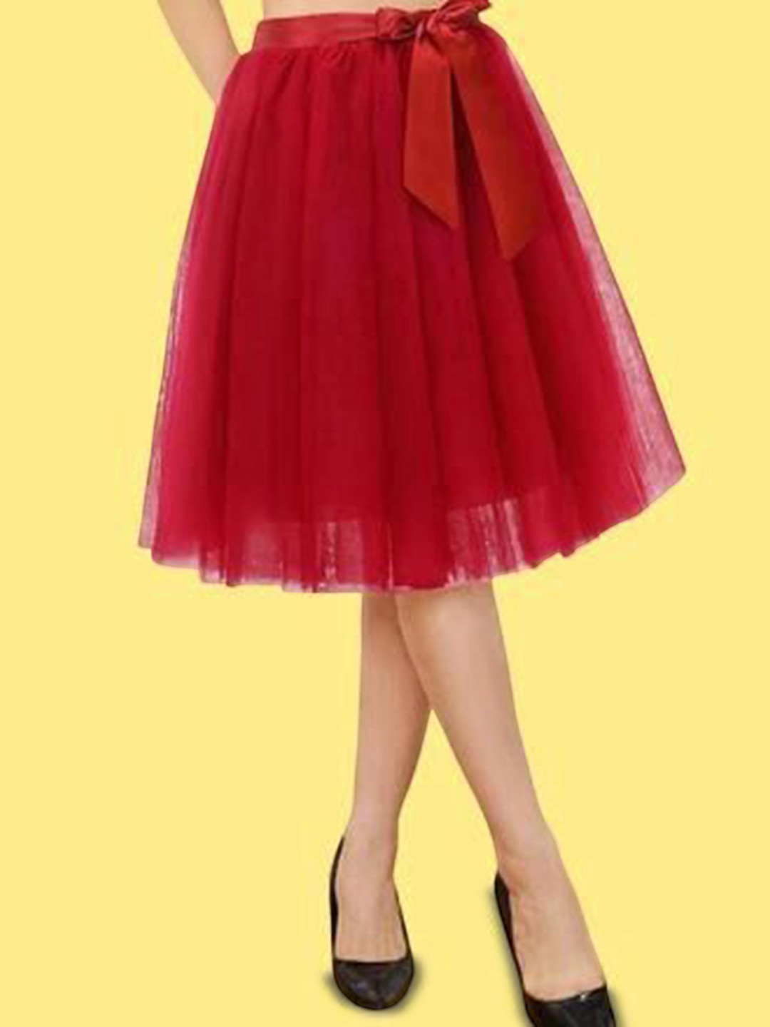 

Klowvila Fashion Girls Net Knee Length Flared Skirt, Red