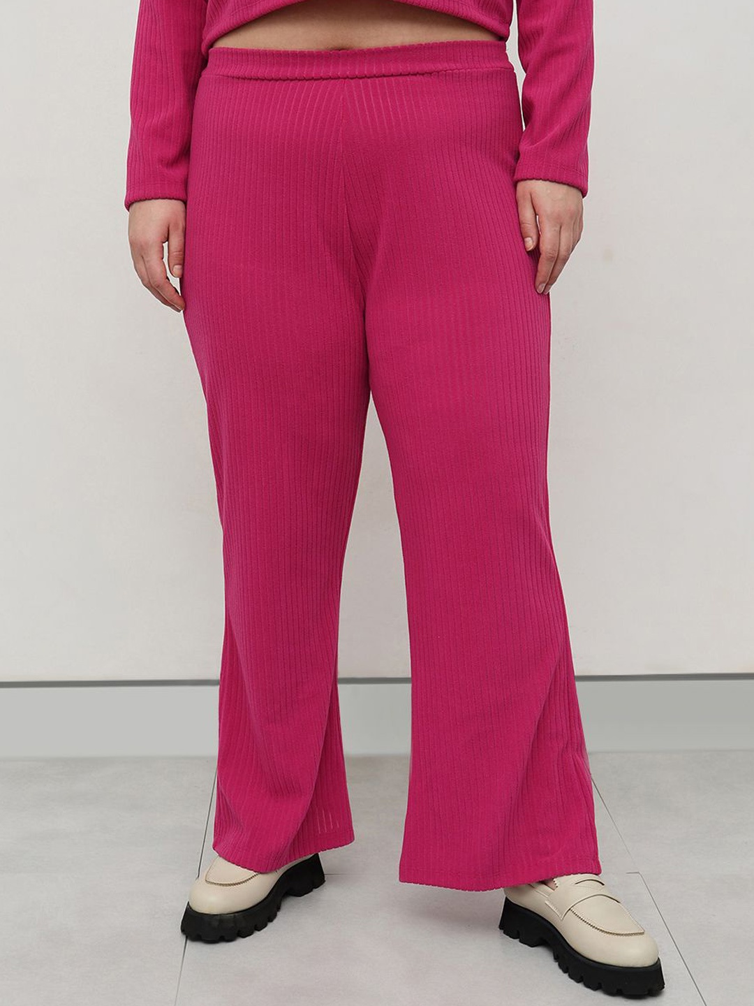 

CURVY STREET Women Relaxed Straight Fit High-Rise Parallel Trousers, Fuchsia