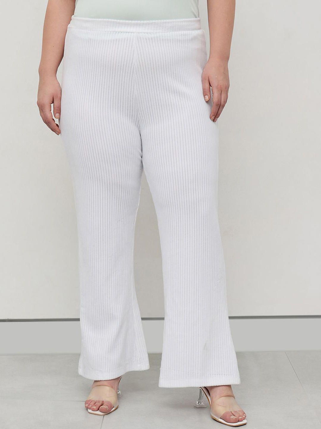 

CURVY STREET Women Relaxed Fit Straight Fit High-Rise Bootcut Trousers, White