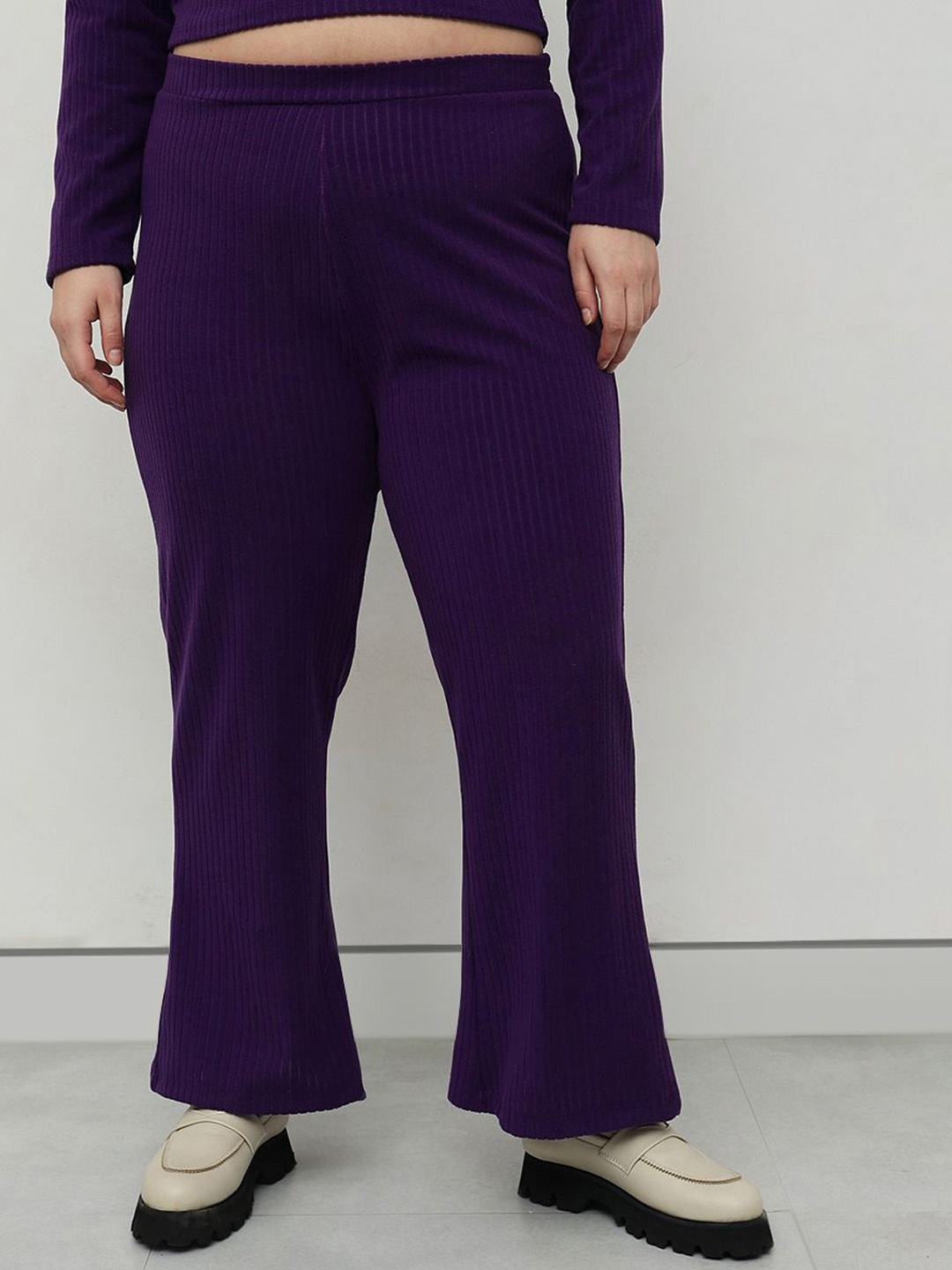 

CURVY STREET Women Relaxed Straight Fit High-Rise Bootcut Trousers, Purple