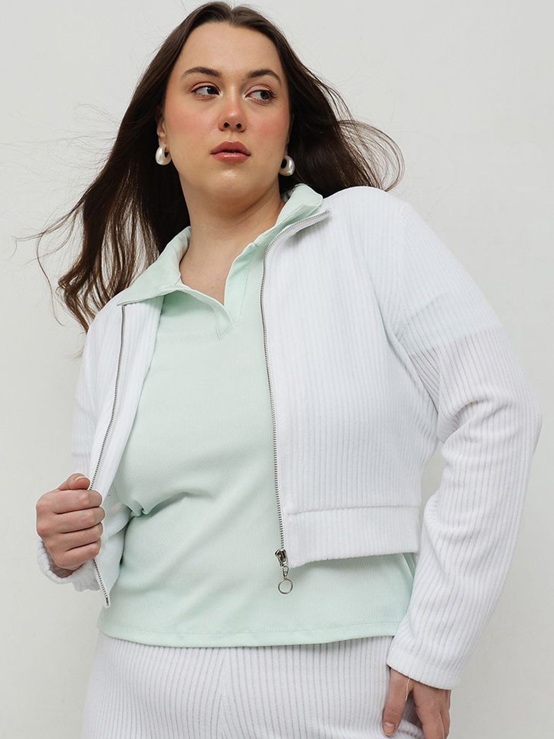

CURVY STREET Women Camouflage without Longline Puffer Jacket with Patchwork, White