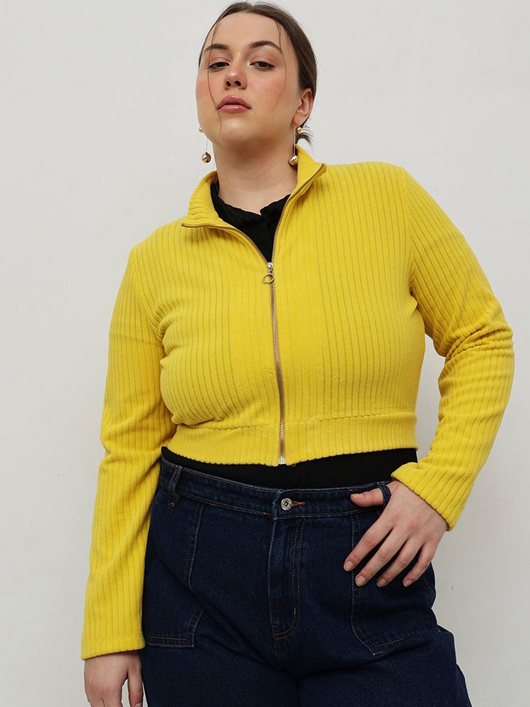 

CURVY STREET Women without Crop Padded Jacket, Yellow