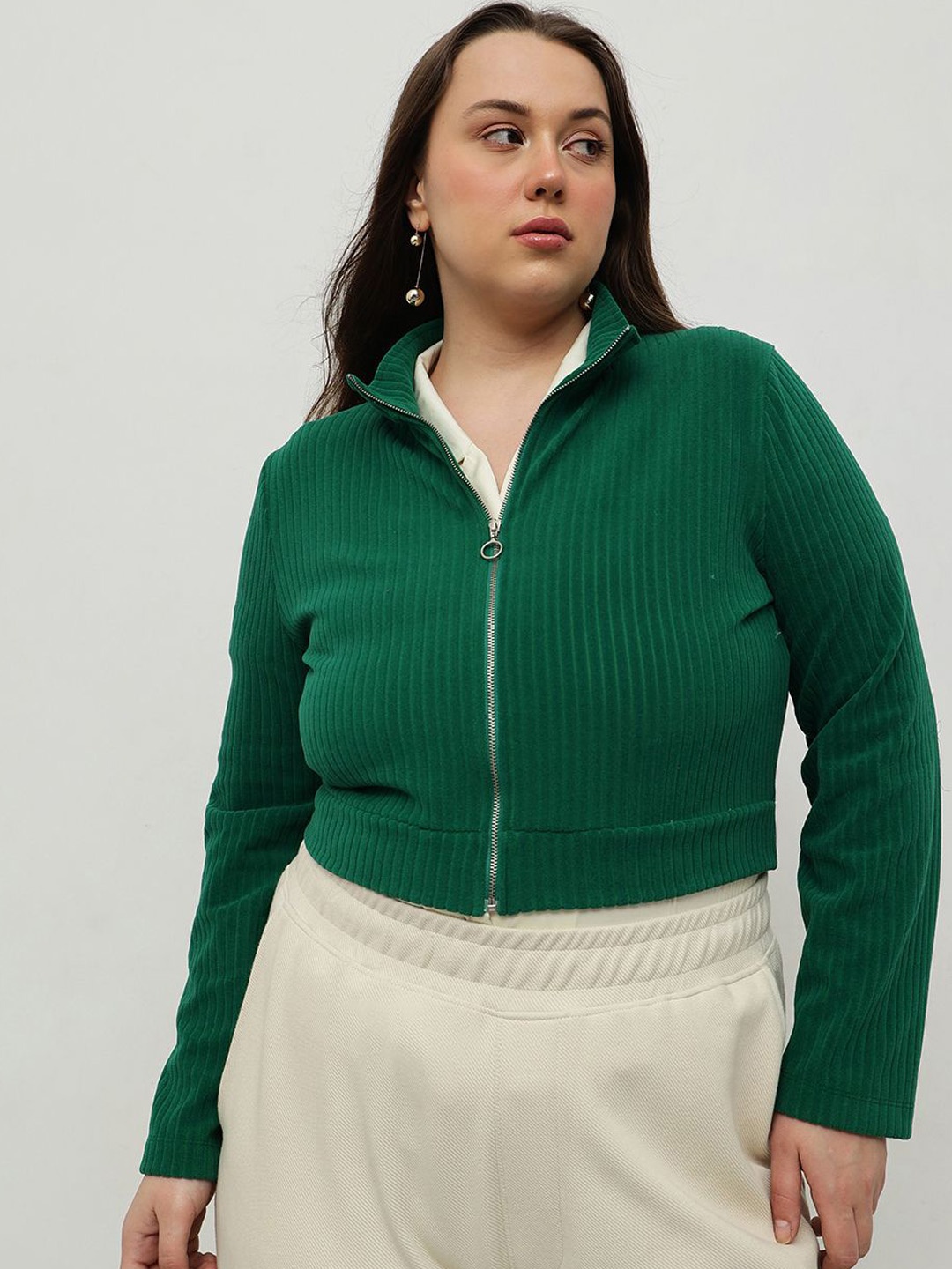 

CURVY STREET Women Striped without Padded Jacket, Green