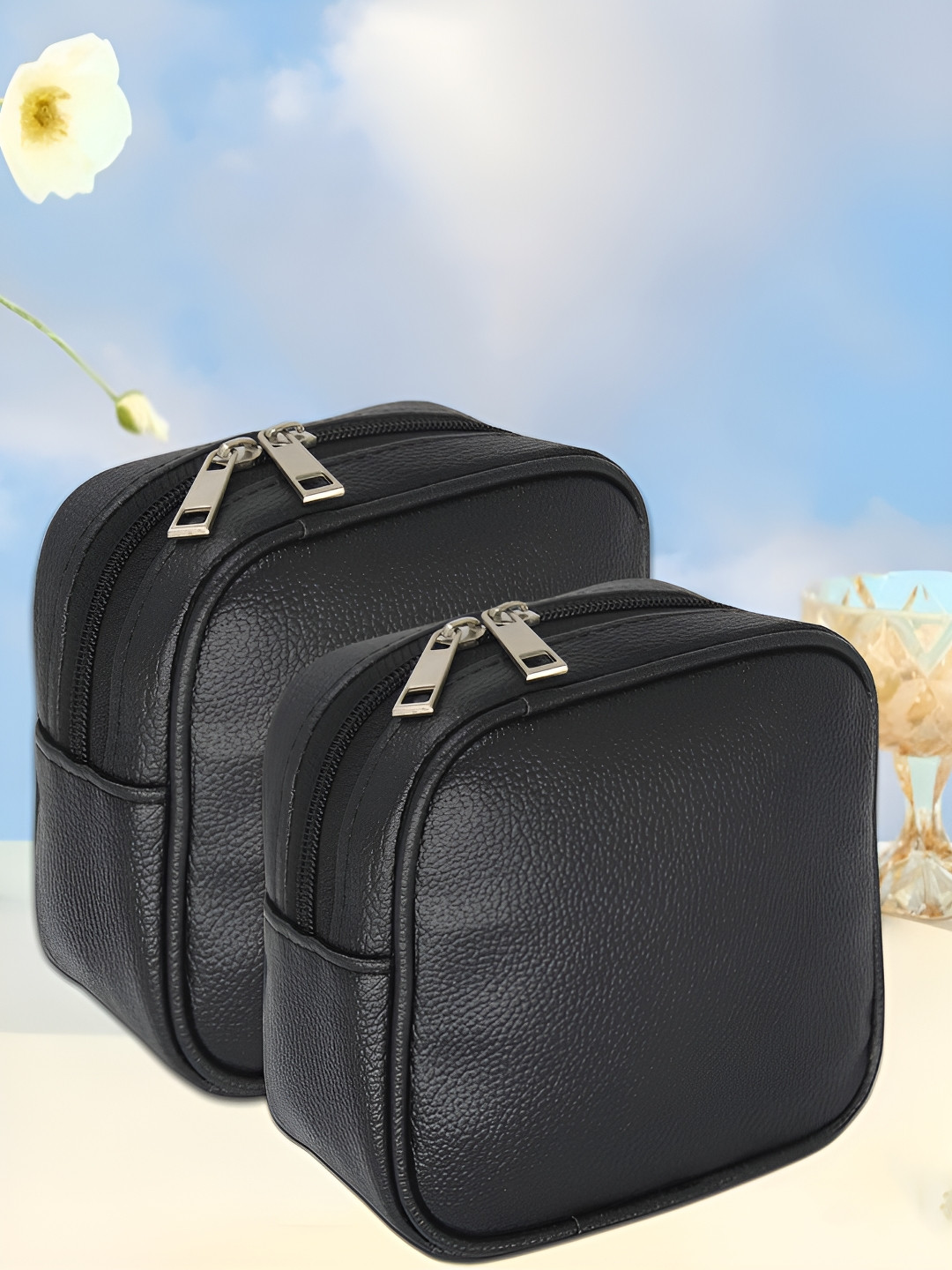 

atorakushon Black 2 Pieces Multi-Utility Water Resistant Makeup Storage Bag Organisers