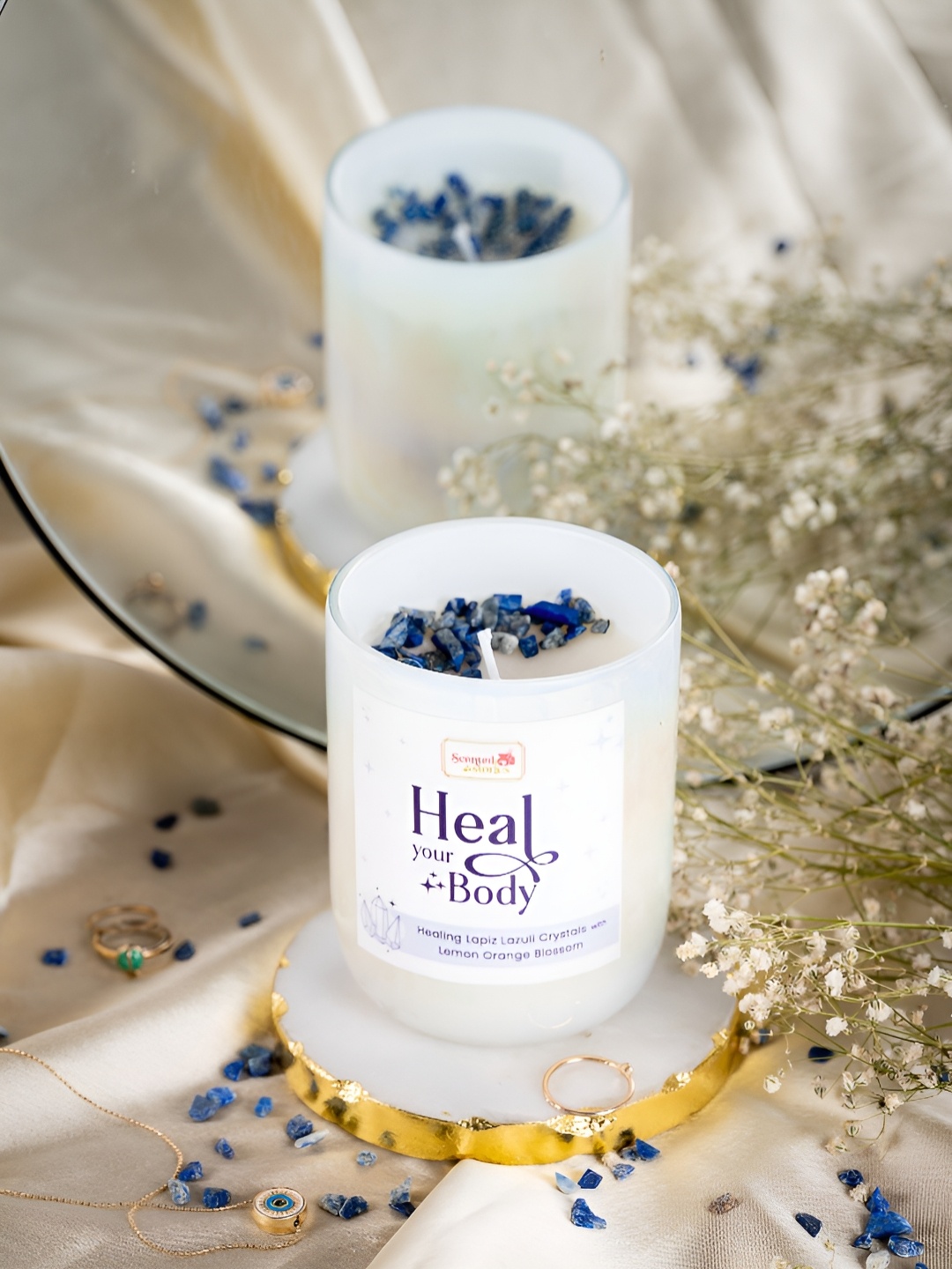 

Scented Stories White & Blue Heal Your Body Crystal Candle