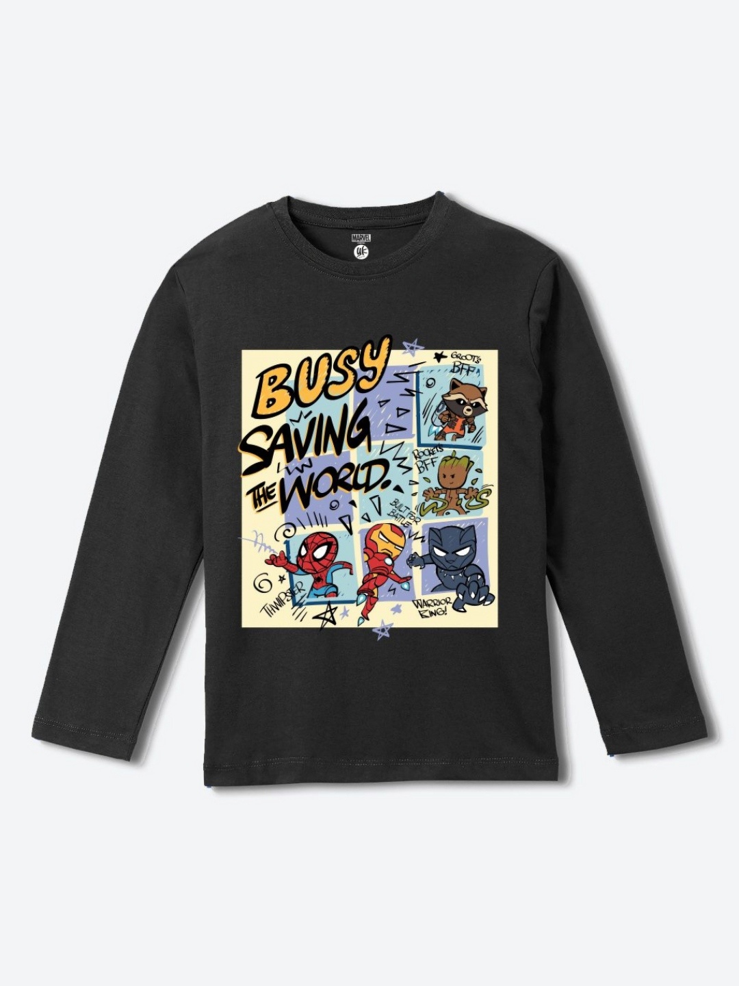 

YK Marvel Boys Marvel Graphic Printed Round Neck Pure Cotton T-shirt, Black