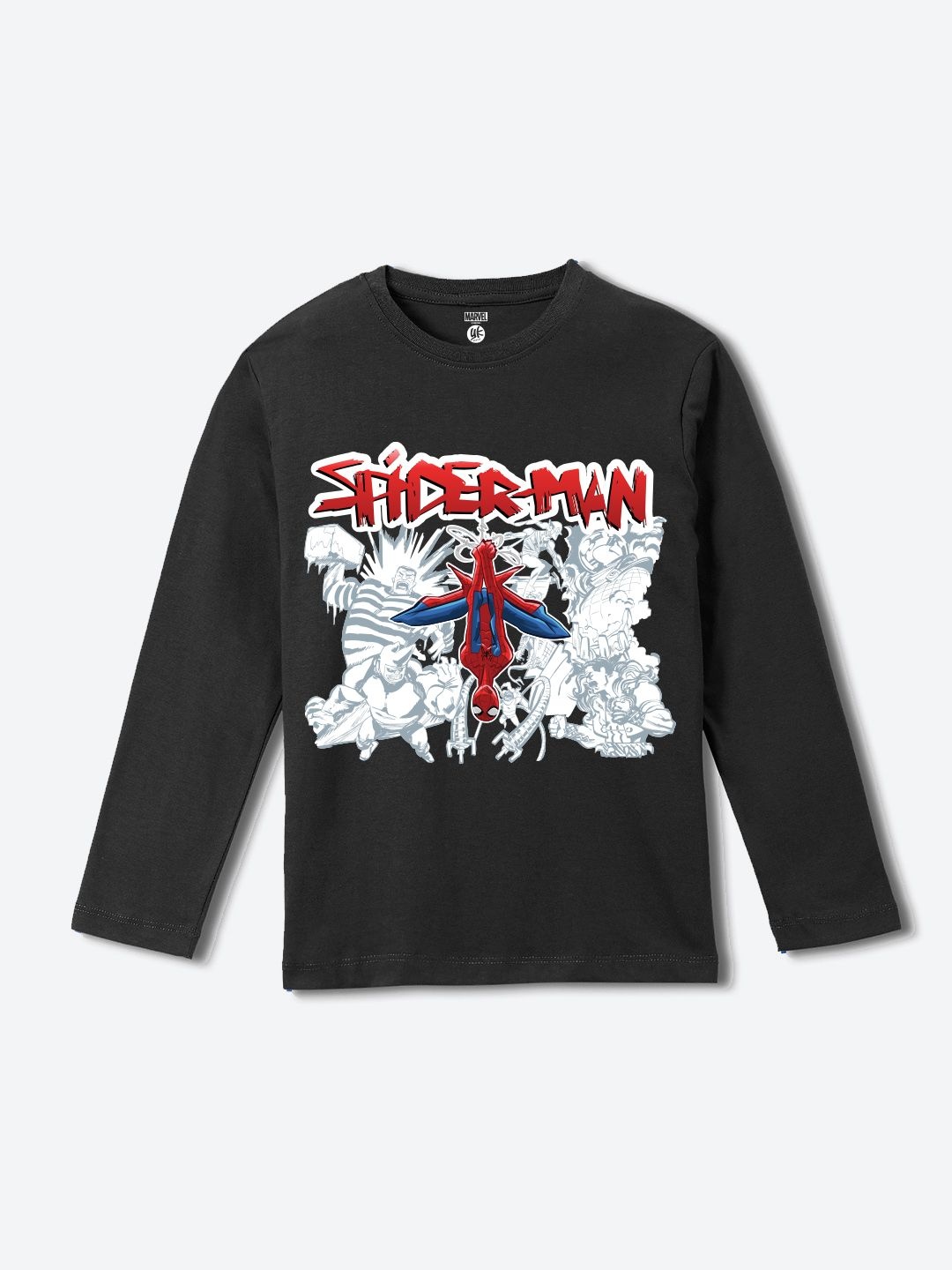 

YK Marvel Boys Spider-Man Graphic Printed Round Neck Pure Cotton T-shirt, Black