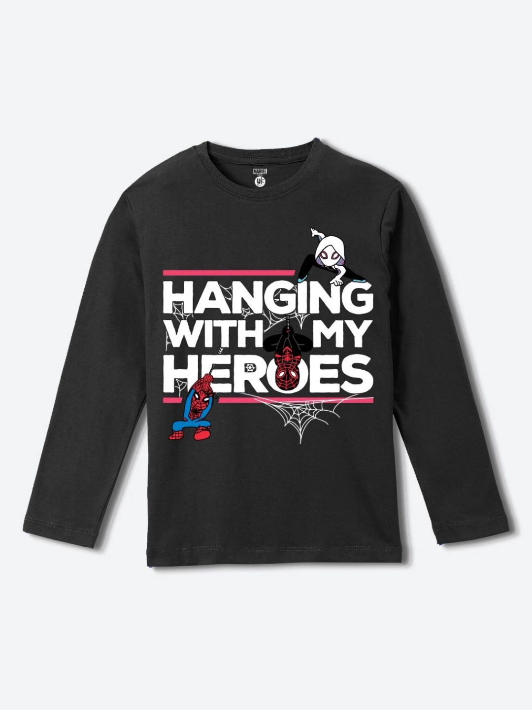 

YK Marvel Boys Spider-Man Typography Printed Round Neck Pure Cotton T-shirt, Black