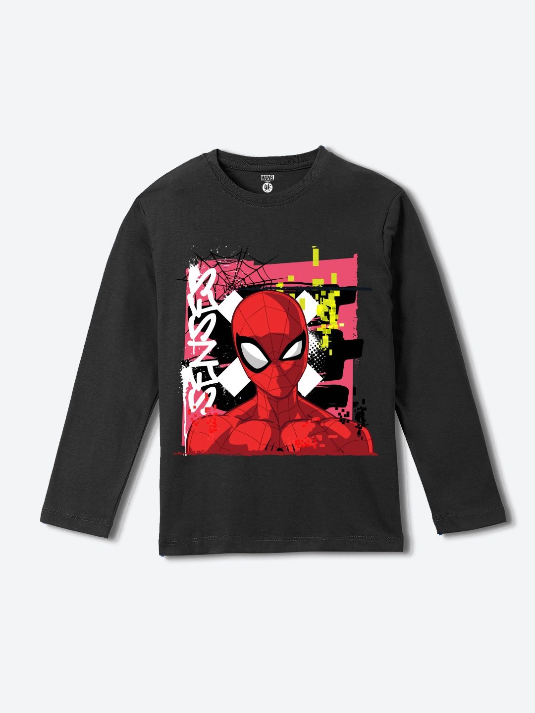 

YK Marvel Boys Spider-Man Graphic Printed Round Neck Pure Cotton T-shirt, Black