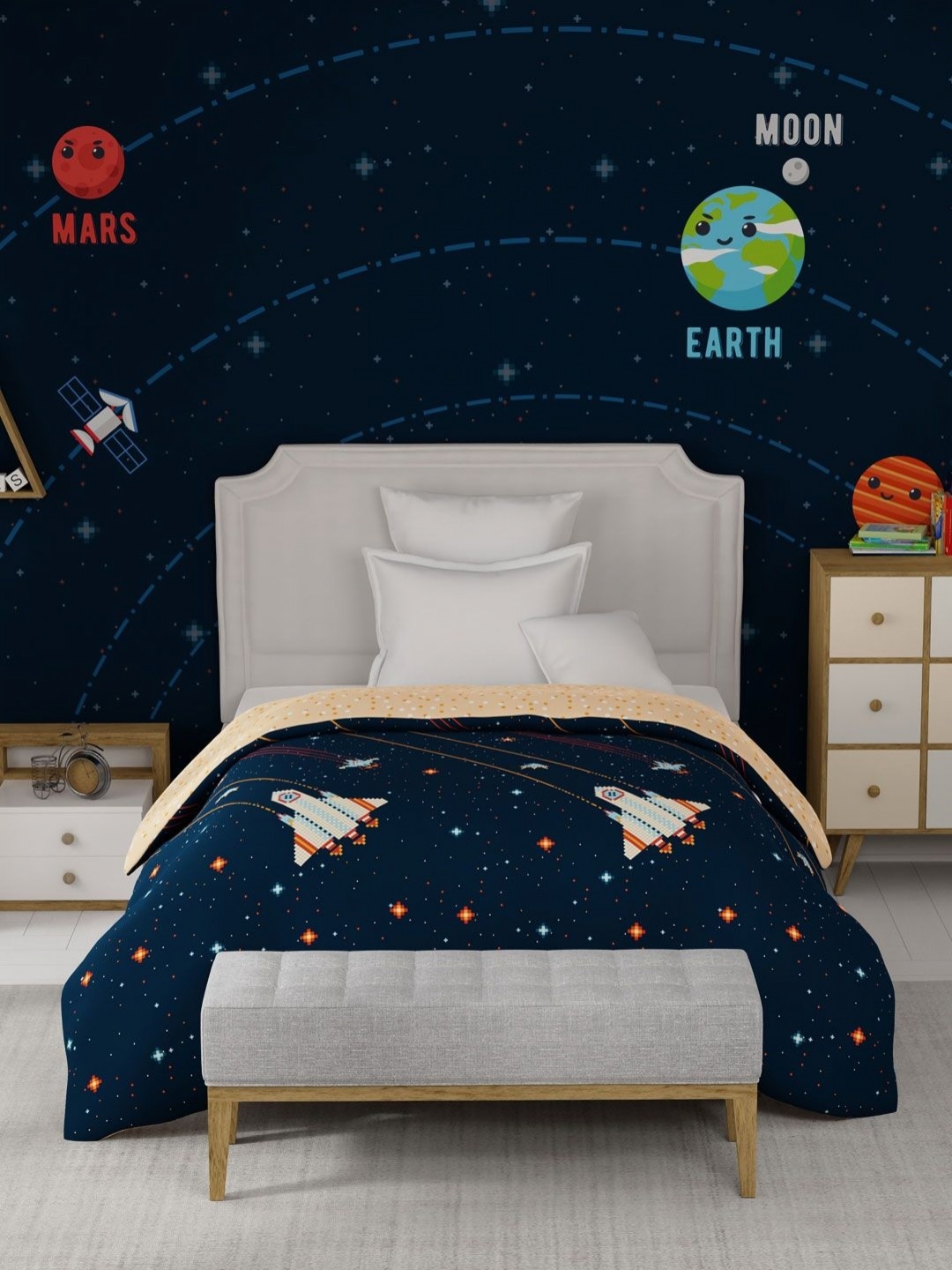 

MYTRIDENT Lightyear Black & Navy Blue Cartoon Characters 150 GSM Single Bed Comforter