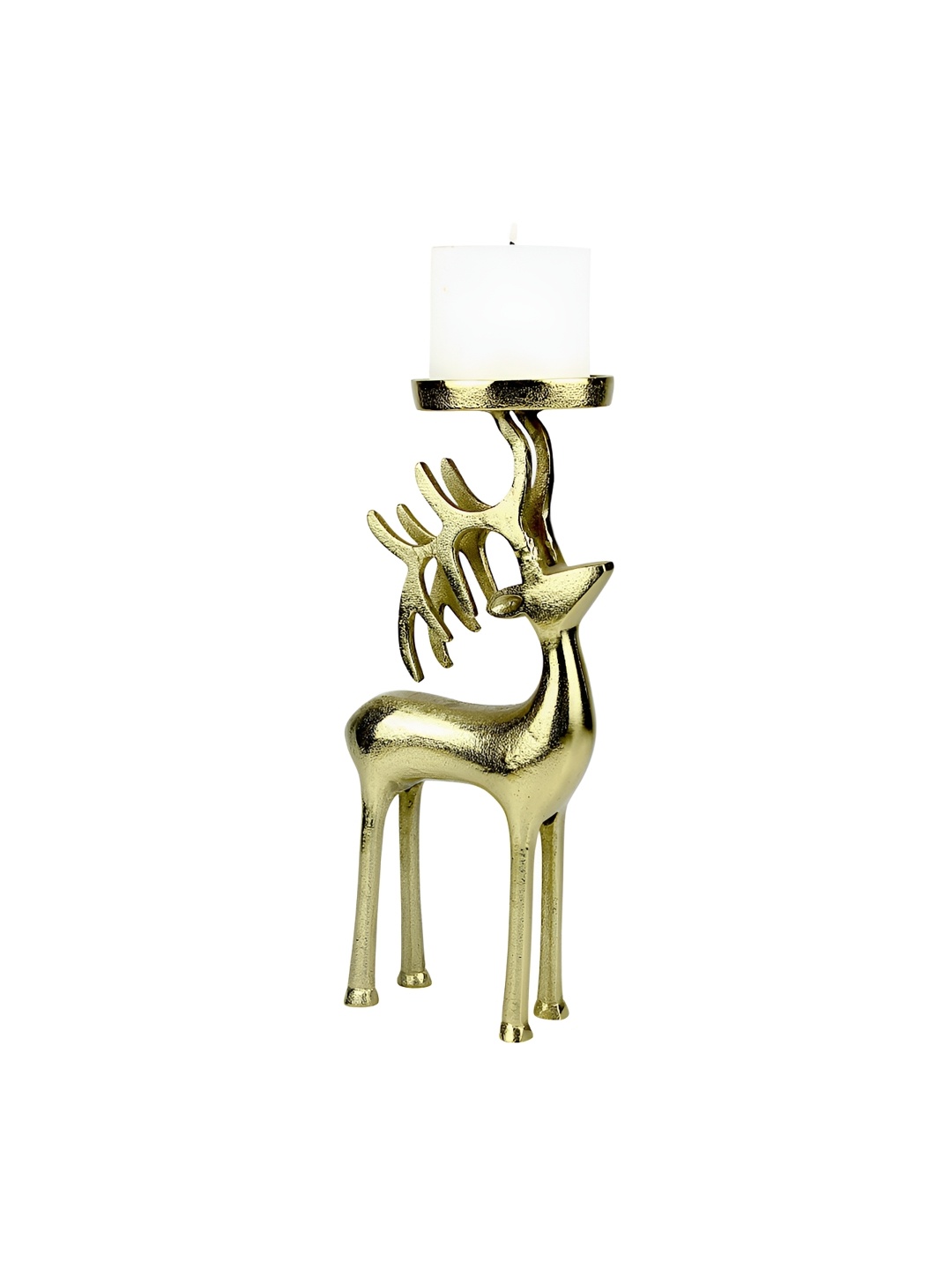 

Hind Decor Gold-Toned Standing Reindeer Candle Holder