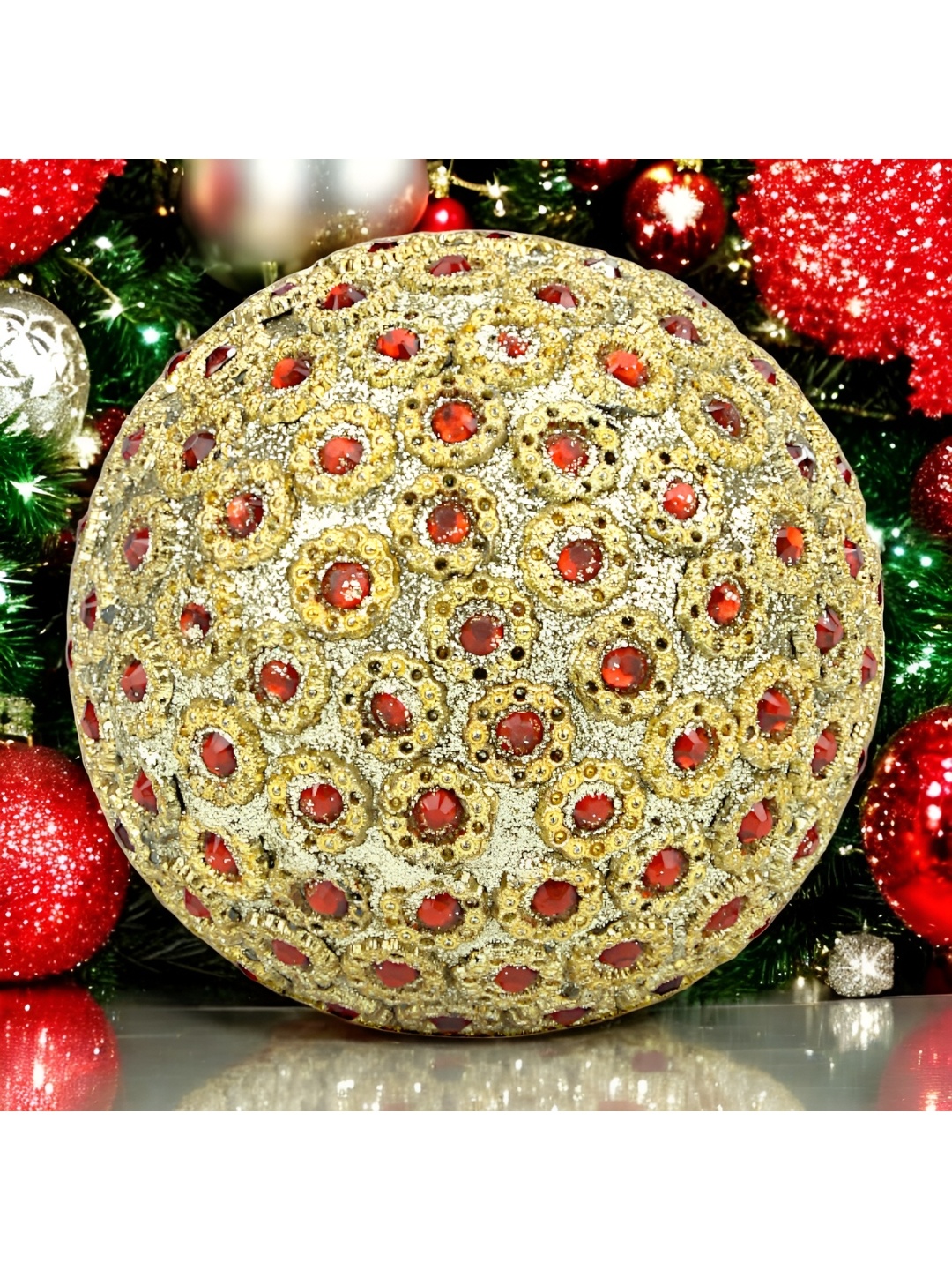 

Hind Decor Yellow & Red Metallic Christmas Decorative Ball