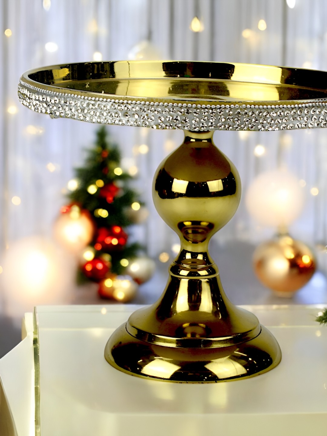 

Hind Decor Gold Toned Mosaic Finish Metal Cake Stand