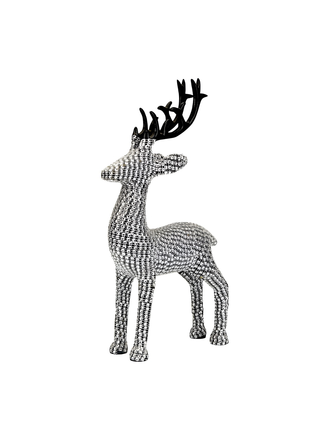 

Hind Decor Silver-Toned & Black Textured Standing Reindeer Showpiece