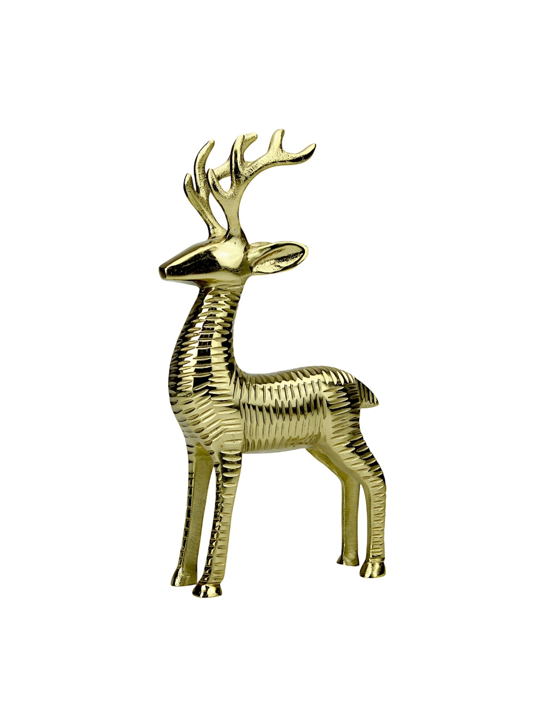 

Hind Decor Gold-Toned Textured Aluminum Standing Reindeer Showpiece