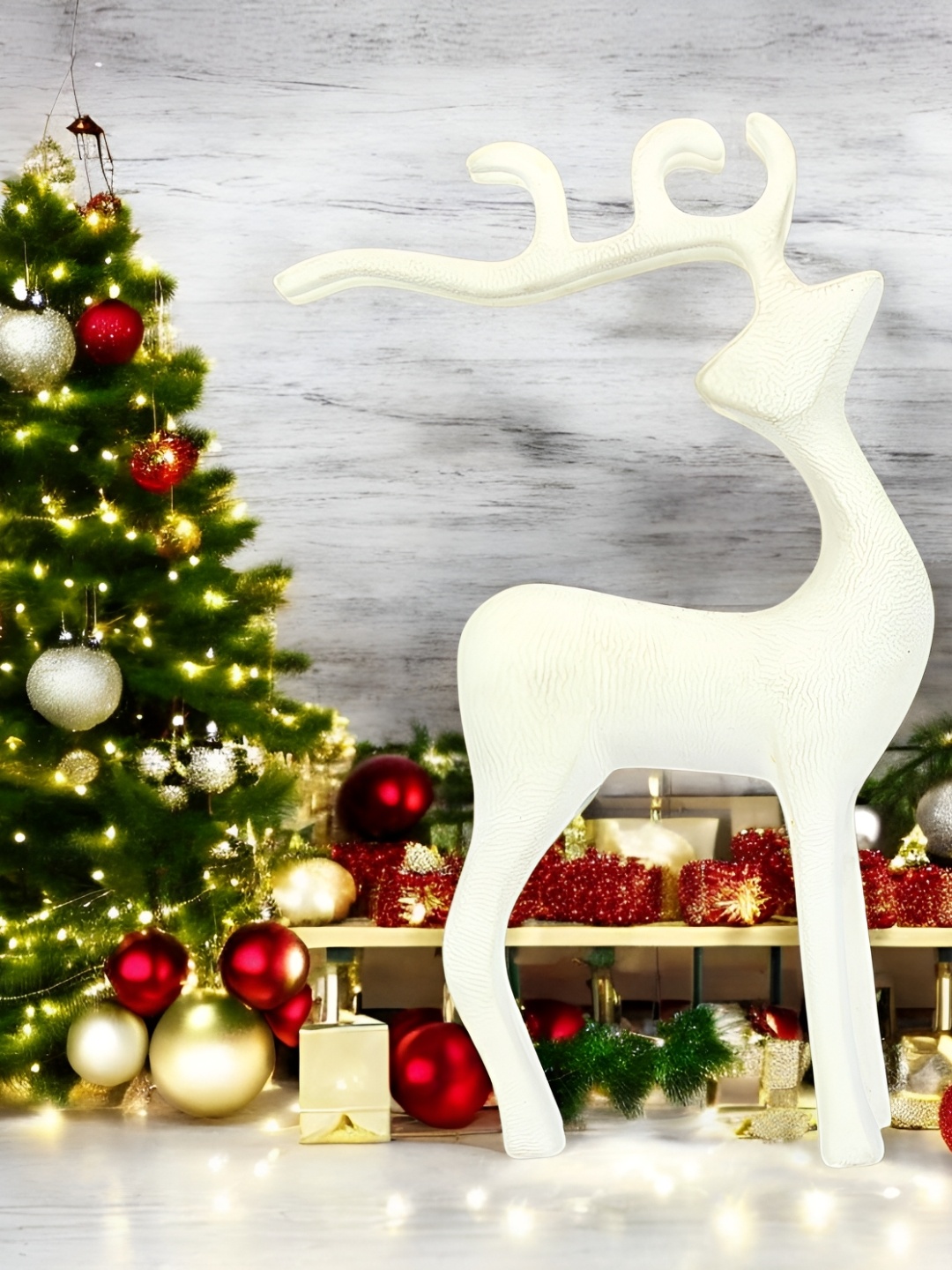 

Hind Decor White Standing Reindeer Aluminium Showpiece