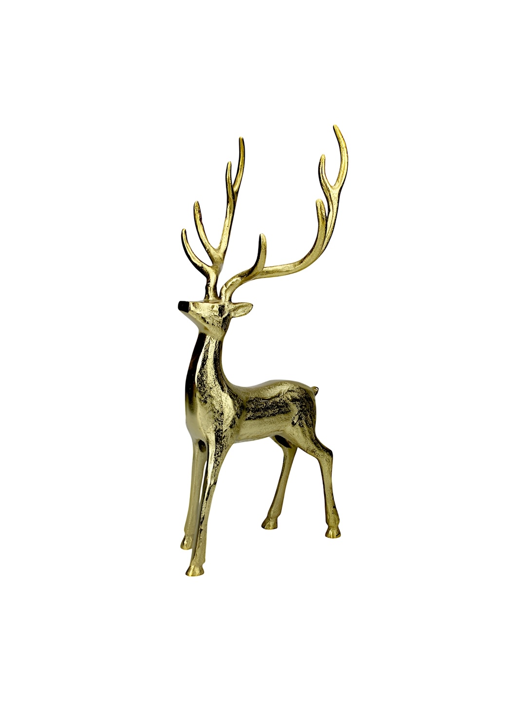 

Hind Decor Gold-Toned Textured Aluminum Standing Reindeer Showpiece