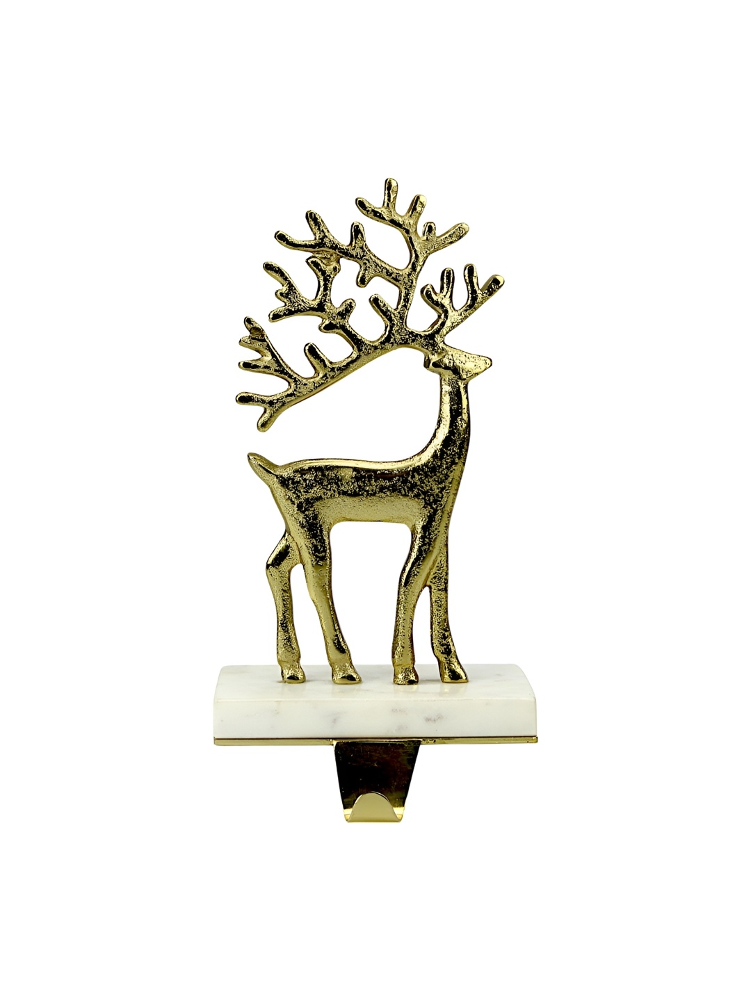 Hind Decor Gold-Toned & White Elegant Reindeer On Marble Base Holders