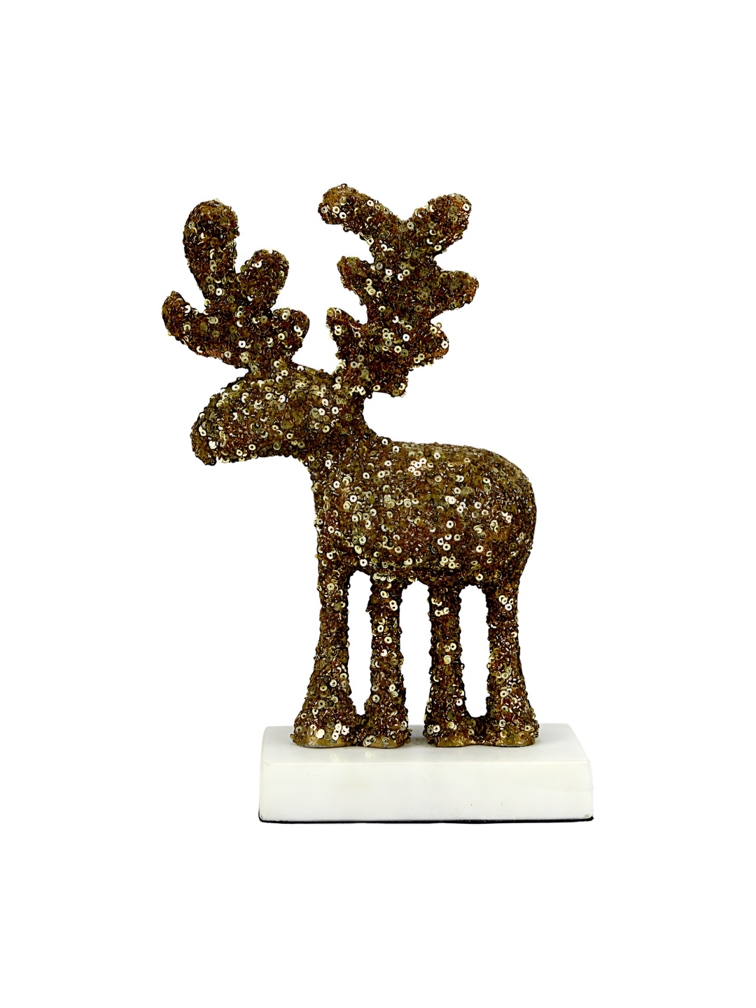 

Hind Decor Black & Brown Standing Reindeer on Marble Base Metal Showpiece