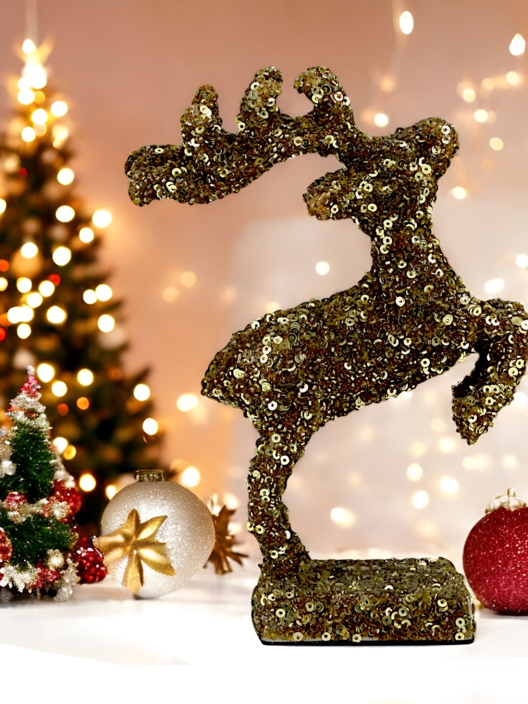 

Hind Decor Black & Gold-Toned Mosaic Finish Reindeer on Marble Base Showpiece