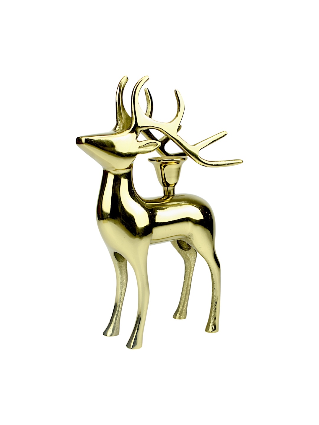 

Hind Decor Gild-Toned Aluminium Elegant Reindeer Candle Holder, Gold